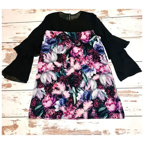 CeCe Floral Ruffle Sleeve Shift Dress Size 6 - Picture 5 of 12